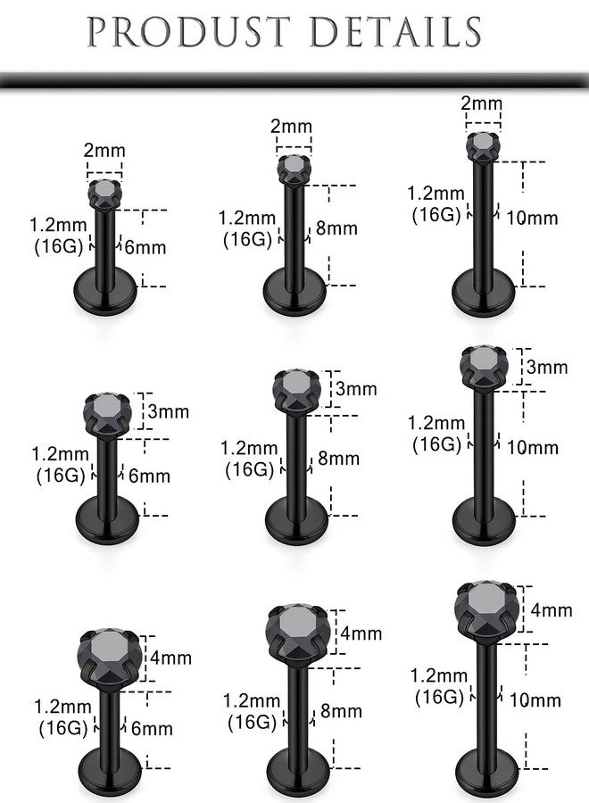 Hoeudjo Helix Piercing Jewelry Stainless Steel Tragus Piercing Jewelry Medusa Piercings Monroe Labret Ashley Lip Rings for Women Post Length 6mm 8mm 10mm Black - Image 2