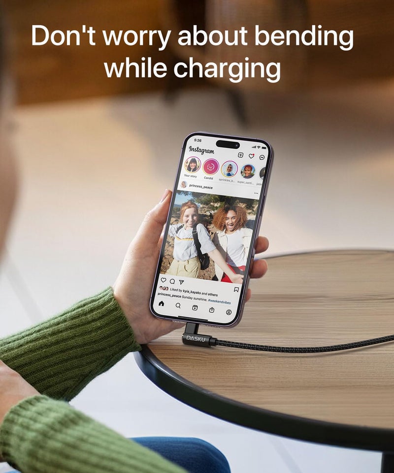 Dasku USB to USB C Cable 90 Degree [2Pack 10ft] 3A Right Angle USB C Cable Extra Long Heavy Duty USB Type C Cable Fast Charging, for iPhone 17/16/16e/15 Pro Max, Samsung Galaxy, Android Phones, and More - Image 3