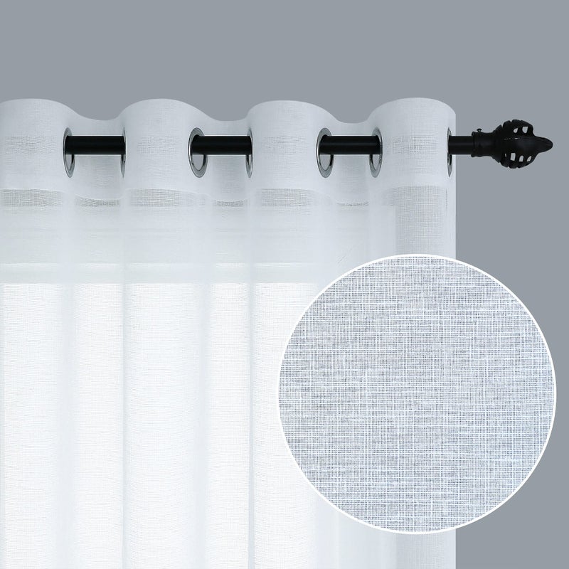 Pitalk White Curtains 108 Inches Long for Living Room Decor Set 2 Panels Grommet Linen Textured Window Sheers Extra Long Drape Floor to Ceiling Curtains for Patio Sliding Glass Door Outdoor 52x108 Length - Image 5