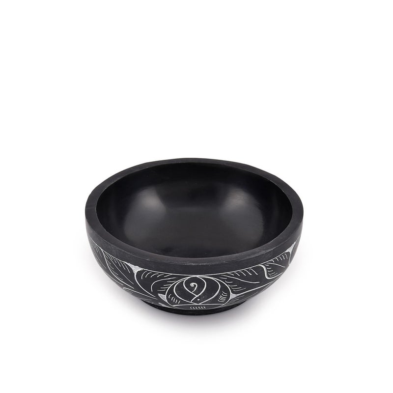 Kaizen Casa Hand Carved Natural Stone Bowl Smudge Bowl Stone Bowl Smudge Pot White Leaf Carved Design Size_127cm x 508cm  Black