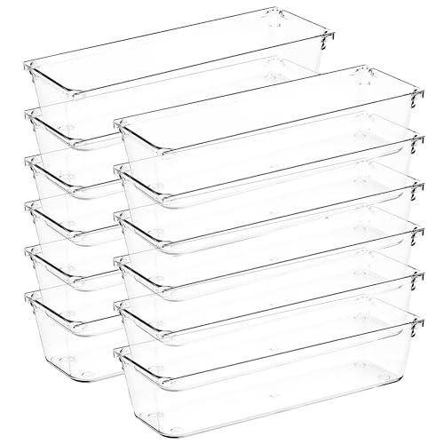 Ravinte Decor 12 Pack Drawer Organizer 3 X 9 Clear Acrylic Storage Bins with NonSlip Pads Versatile Desk Tray for Makeup Jewelry Kitchen Bathroom and Office Organization - Image 1