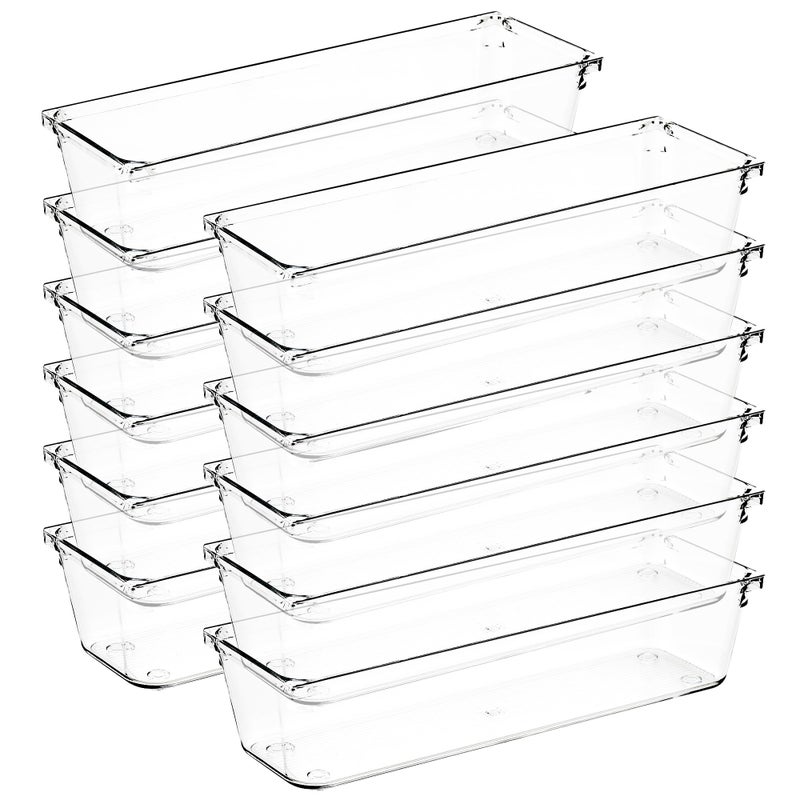 Ravinte Decor 12 Pack Drawer Organizer 3 X 9 Clear Acrylic Storage Bins with NonSlip Pads Versatile Desk Tray for Makeup Jewelry Kitchen Bathroom and Office Organization - Image 2