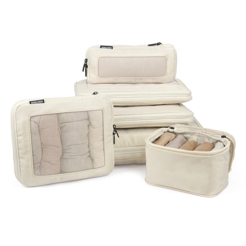 Aerotrunk Aerotrunk Compression Packing Cubes for Travel - Luggage Organizer Bags - Double Zipper Packing Cubes for Suitcases (6-Pack, Beige)  - Image 1