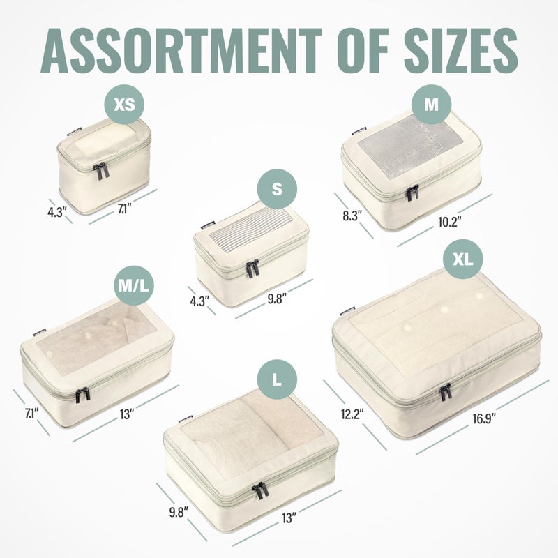 Aerotrunk Aerotrunk Compression Packing Cubes for Travel - Luggage Organizer Bags - Double Zipper Packing Cubes for Suitcases (6-Pack, Beige)  - Image 4