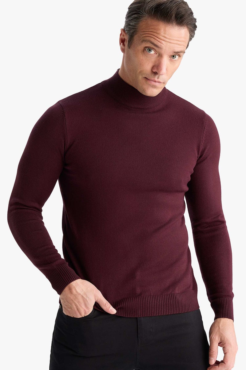 DeFacto Red Man Slim Fit Turtleneck Basic Knit Pullover Casual - Image 1