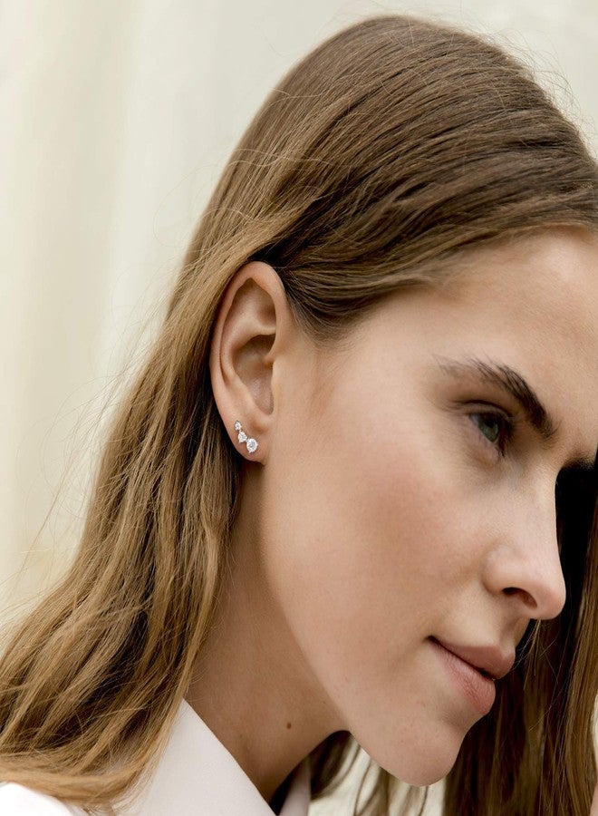 بافوا أقراط PAVOI مطلية بالذهب عيار 14 قيراطًا من الفضة الإسترليني عيار 925 مرصعة بالزركونيا المكعبة - أقراط متسلقة للنساء (صغيرة، مطلية باللون الأبيض عيار 14 قيراطًا) - Image 2