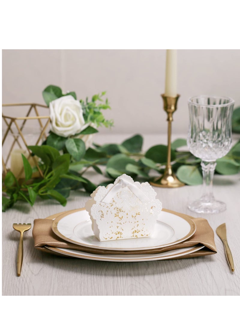 KASTWAVE 50 قطعة صناديق هدايا الزفاف البيضاء مقطوعة بالليزر، حقائب هدايا الزفاف، صناديق الشوكولاتة والحلويات مع شرائط - Image 3