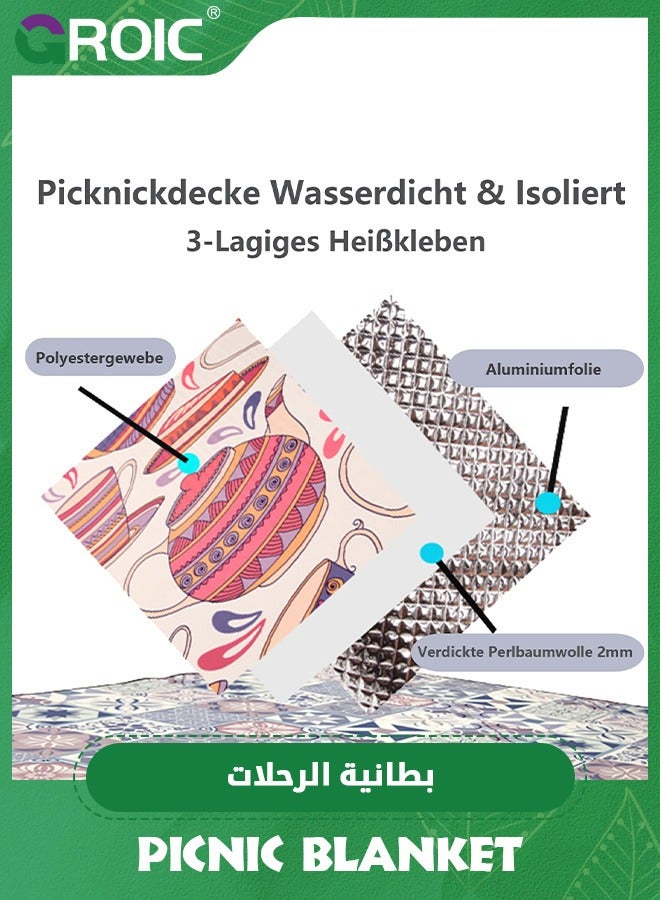 GROIC Extra Large Picnic Blanket (150*200cm),3-Layer Thickening Waterproof Camping Blanket, Sandproof Picnic Blanket for Beach, Machine Washable, Wear-Resistant, Camping Mat(Blue) - Image 3