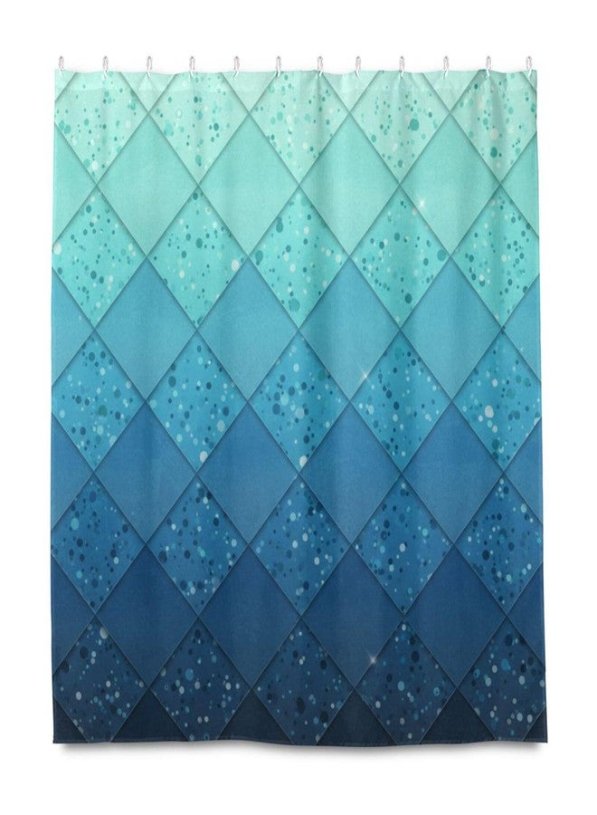 ZOEO Shower Curtain Backdrop Ocean Blue Teal Mermaid Fish Scales Geometric Rhombus Bathroom Home Decor Set Fabric Bridal Polyester Washable Waterproof 12 Hooks for Women 72x72 Inch - Image 2