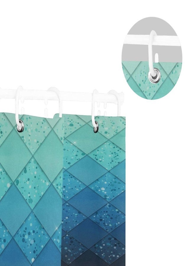 ZOEO Shower Curtain Backdrop Ocean Blue Teal Mermaid Fish Scales Geometric Rhombus Bathroom Home Decor Set Fabric Bridal Polyester Washable Waterproof 12 Hooks for Women 72x72 Inch - Image 3