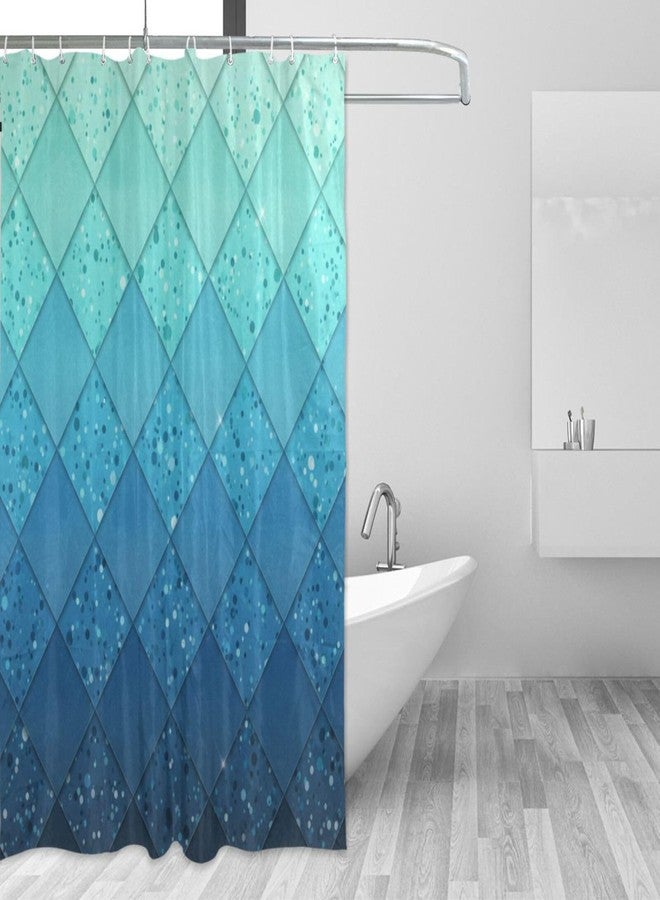 ZOEO Shower Curtain Backdrop Ocean Blue Teal Mermaid Fish Scales Geometric Rhombus Bathroom Home Decor Set Fabric Bridal Polyester Washable Waterproof 12 Hooks for Women 72x72 Inch - Image 1