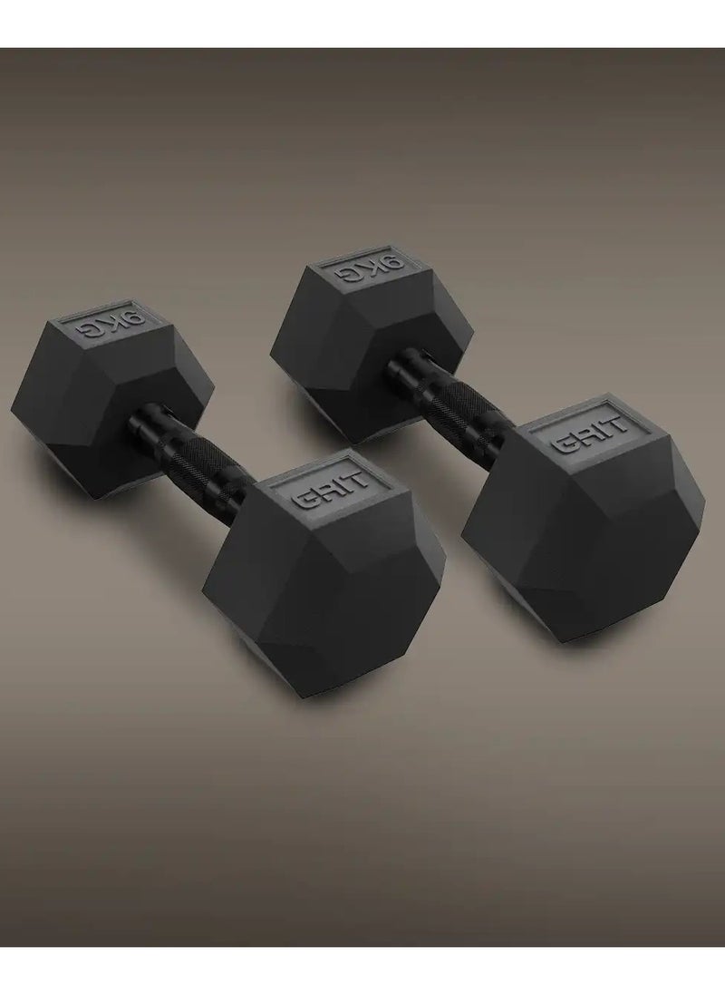 GRIT GRIT Hex Black Dumbbells - 9 kg Pair  - Image 1