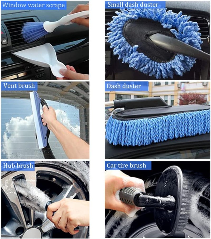 Cestbella Car Wash Kit 12Pcs Auto Detailing Cleaning Set: Exterior Interior Car Care Kit with Bucket Towel Mitt Duster Window Scraper Tire Brush, Complete Car Cleaner & Wheel Cleaner Tools for Perfect Car Wash - Image 4