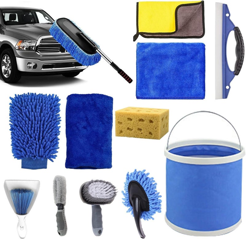 Cestbella Car Wash Kit 12Pcs Auto Detailing Cleaning Set: Exterior Interior Car Care Kit with Bucket Towel Mitt Duster Window Scraper Tire Brush, Complete Car Cleaner & Wheel Cleaner Tools for Perfect Car Wash - Image 1