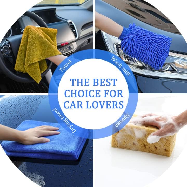 Cestbella Car Wash Kit 12Pcs Auto Detailing Cleaning Set: Exterior Interior Car Care Kit with Bucket Towel Mitt Duster Window Scraper Tire Brush, Complete Car Cleaner & Wheel Cleaner Tools for Perfect Car Wash - Image 2