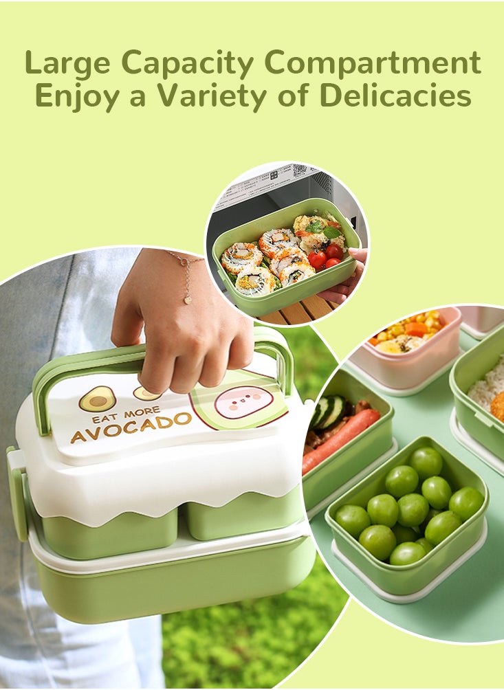 Perfii 2500ml Leak Proof Bento Box For Kids - Large Capacity with 3 Compartments and Double Layer Microwavable Food Storage Container for School, Picnic or Dining Out  - Image 3