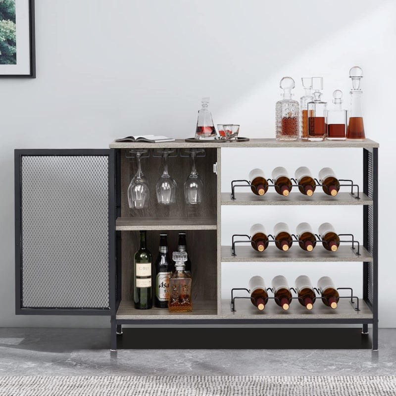 GlowSol Bar Cabinet Liquor Cabinet Bar for Home Wine Cabinet with Removable Wine Rack and Glass Holder Coffee Bar Cabinet with Storage Corner Cabinet Home Bar Furniture Grey