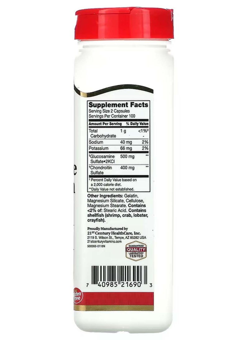 21st Century Glucosamine / Chondroitin, Original Strength, 200 Easy to Swallow Capsules - Image 2