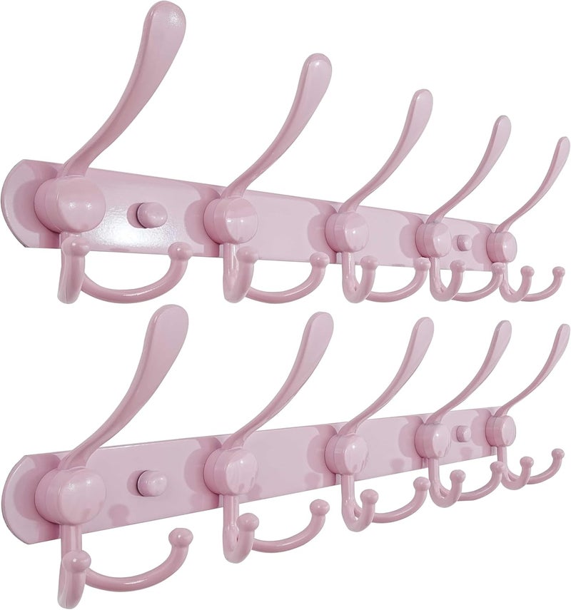 Dseap Coat Rack Wall Mounted - 5 Tri Hooks, Heavy Duty, Stainless Steel, Metal Coat Hook Rail for Coat Hat Towel Purse Robes Mudroom Bathroom Entryway (Pink, Pack of 2) - Image 1