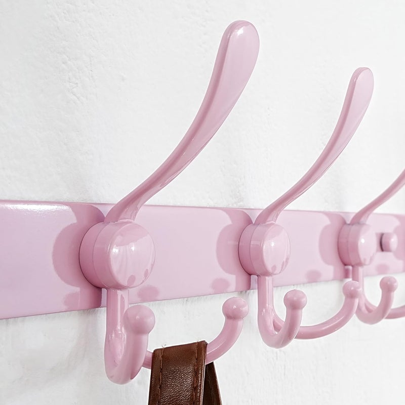 Dseap Coat Rack Wall Mounted - 5 Tri Hooks, Heavy Duty, Stainless Steel, Metal Coat Hook Rail for Coat Hat Towel Purse Robes Mudroom Bathroom Entryway (Pink, Pack of 2) - Image 4