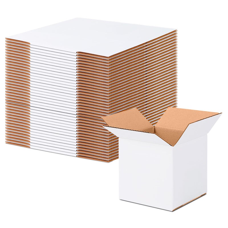 JOWLOT 4x4x4 Small Shipping Boxes Set of 40, White Corrugated Cardboard Box for Small Business for Mailing Packaging Gifts - Image 1