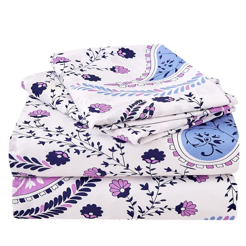 JSD Paisley Floral Printed Sheet Set King Size 4 Piece Soft Pattern Microfiber Sheets Extra Deep Pocket