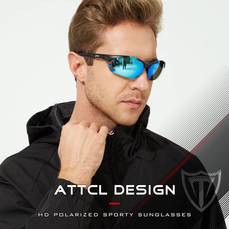 ATTCL Sunglasses For Men - Upgraded Sports Polarized Sunglasses for Cycling Driving Fishing UV Protection 7027-C2 Blue - Image 2