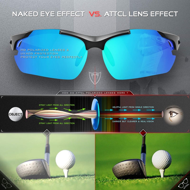 ATTCL Sunglasses For Men - Upgraded Sports Polarized Sunglasses for Cycling Driving Fishing UV Protection 7027-C2 Blue - Image 4
