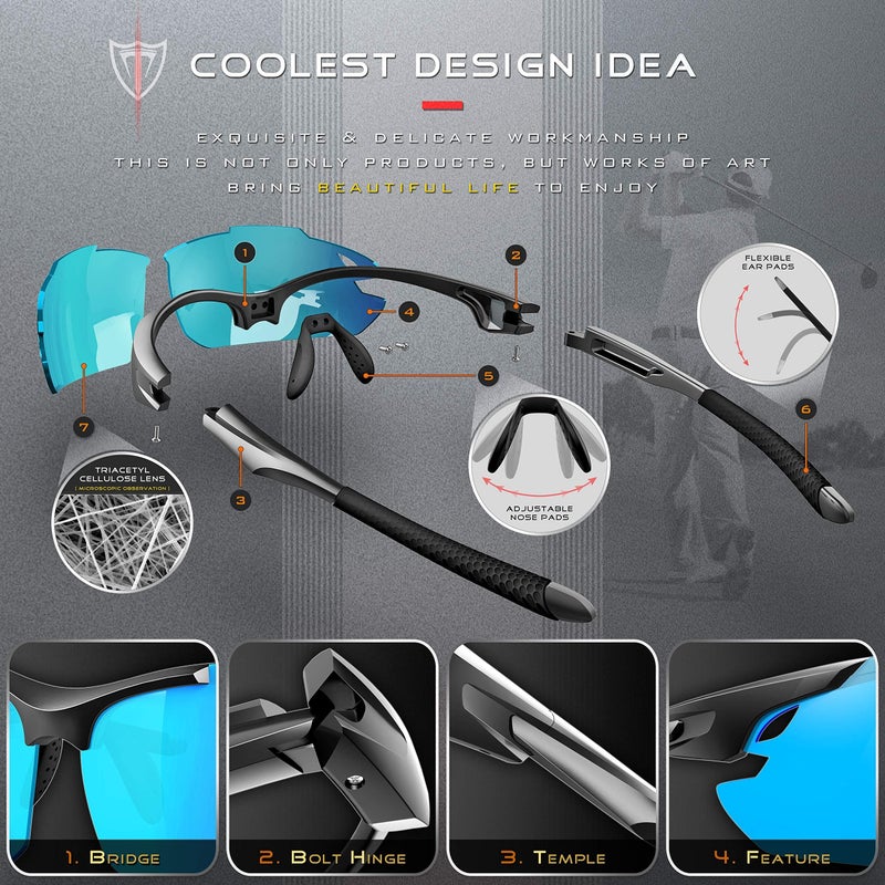 ATTCL Sunglasses For Men - Upgraded Sports Polarized Sunglasses for Cycling Driving Fishing UV Protection 7027-C2 Blue - Image 5