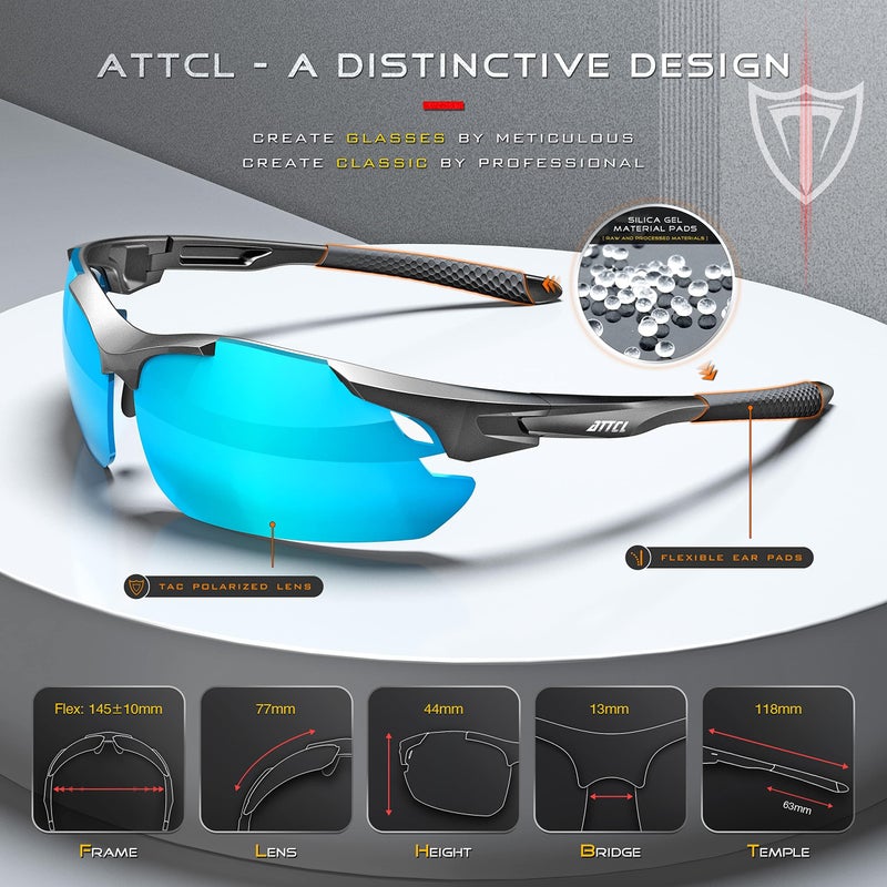 ATTCL Sunglasses For Men - Upgraded Sports Polarized Sunglasses for Cycling Driving Fishing UV Protection 7027-C2 Blue - Image 3