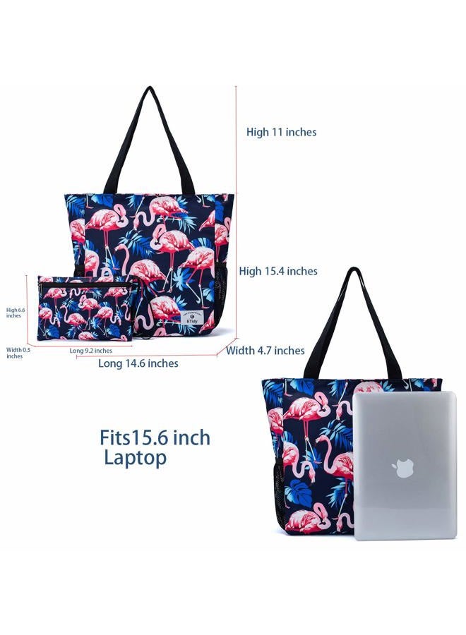 ETidy Large Capacity Foldable Tote Bag With Zipper Water-resistant SandproofWomen Beach Bag Handbag GymBag Travel ShoppingBag, Flamingo, Large, Casual Daily Use - Image 3