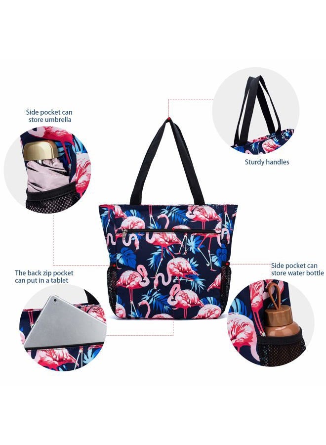ETidy Large Capacity Foldable Tote Bag With Zipper Water-resistant SandproofWomen Beach Bag Handbag GymBag Travel ShoppingBag, Flamingo, Large, Casual Daily Use - Image 5
