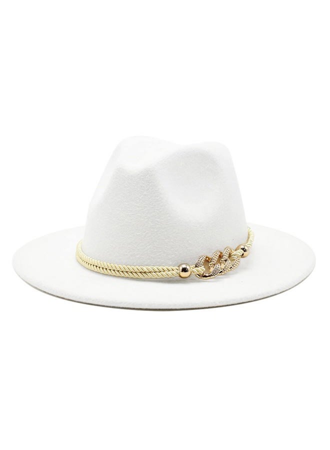 Gossifan Lady Fashion Wide Brim Felt Fedora Panama Hat with Ring Belt, A-white, M - Image 1