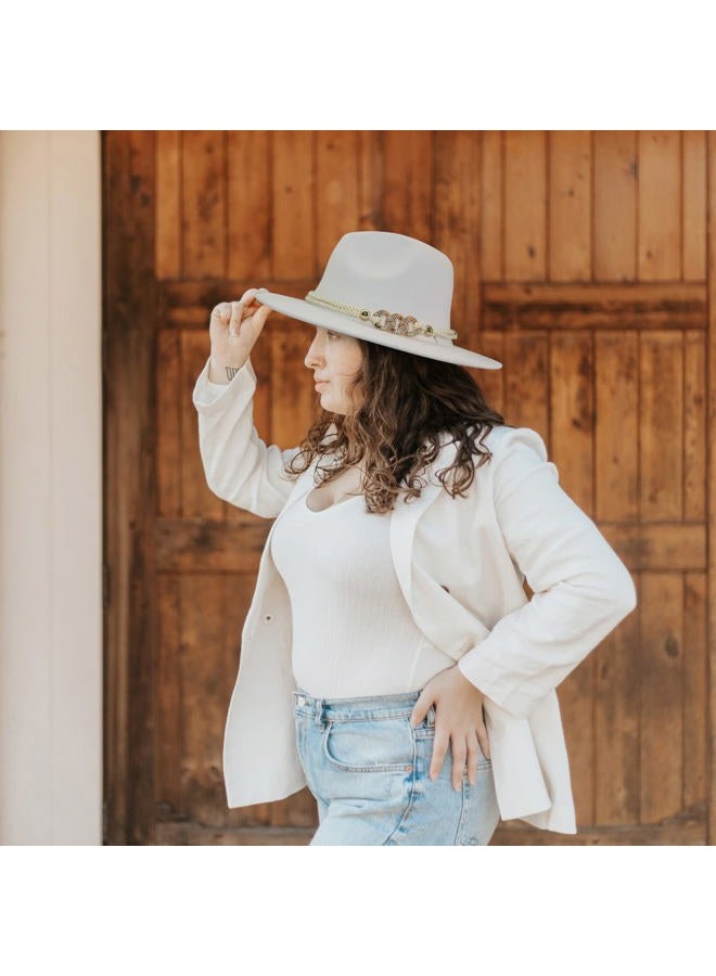 Gossifan Lady Fashion Wide Brim Felt Fedora Panama Hat with Ring Belt, A-white, M - Image 4