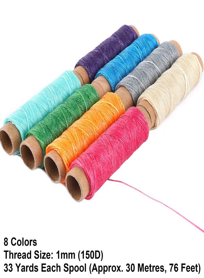 جانيون خيط خياطة مشمع من JANYUN بطول 264 ياردة، مصنوع من جلد 150D، مناسب للأعمال الجلدية اليدوية، بقطر 1 مم، متوفر بـ 8 ألوان، كل لون بطول 33 ياردة (اللون B). - Image 2