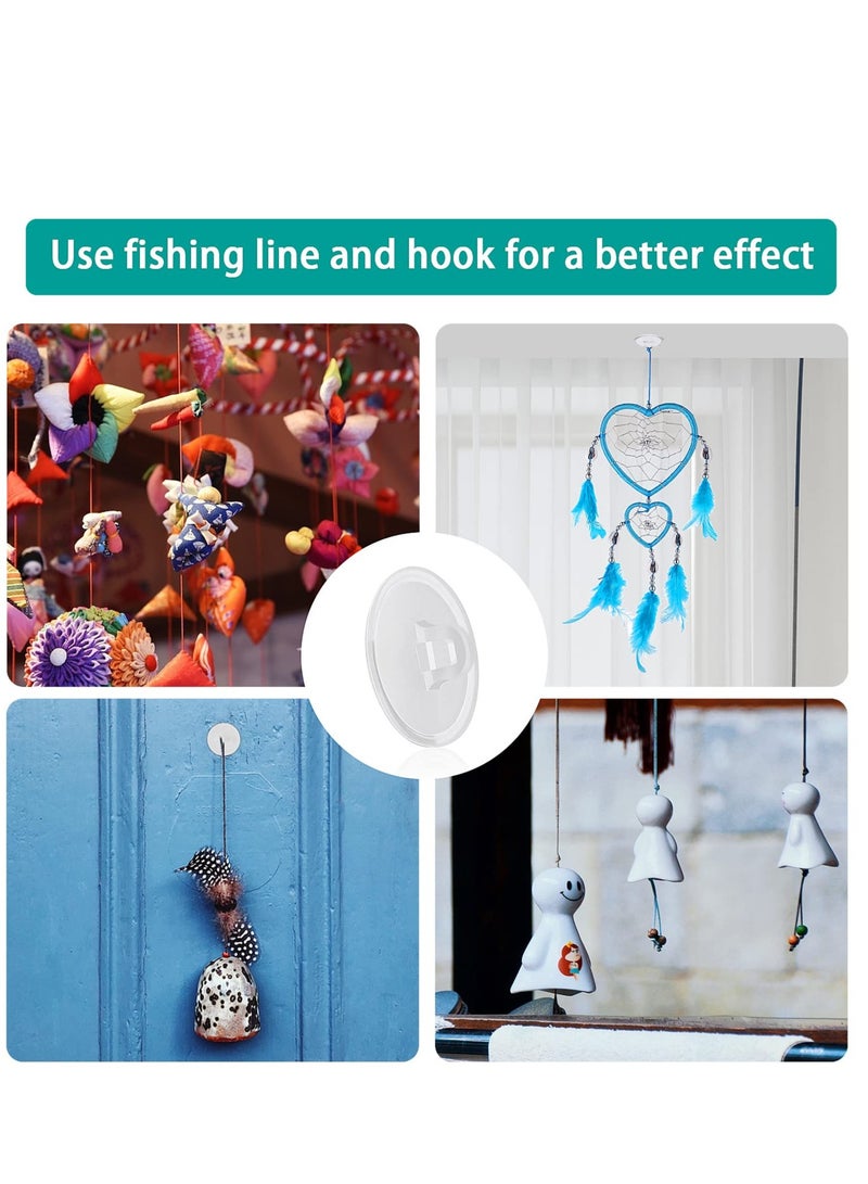 Excefore 50 Pcs Self Adhesive Ceiling Hooks, Heavy Duty Wall Hooks Clear Small Plastic Hooks No Drilling Transparent Round Sticky Hooks for Livingroom Hanging Suspended Decoration (20mm)  - Image 3