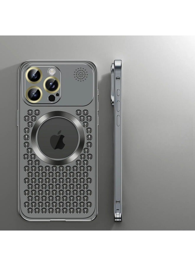 general Suitable for iPhone 16ProMax phone case aromatherapy metal magnetic mesh lens aluminum alloy heat dissipation phone case