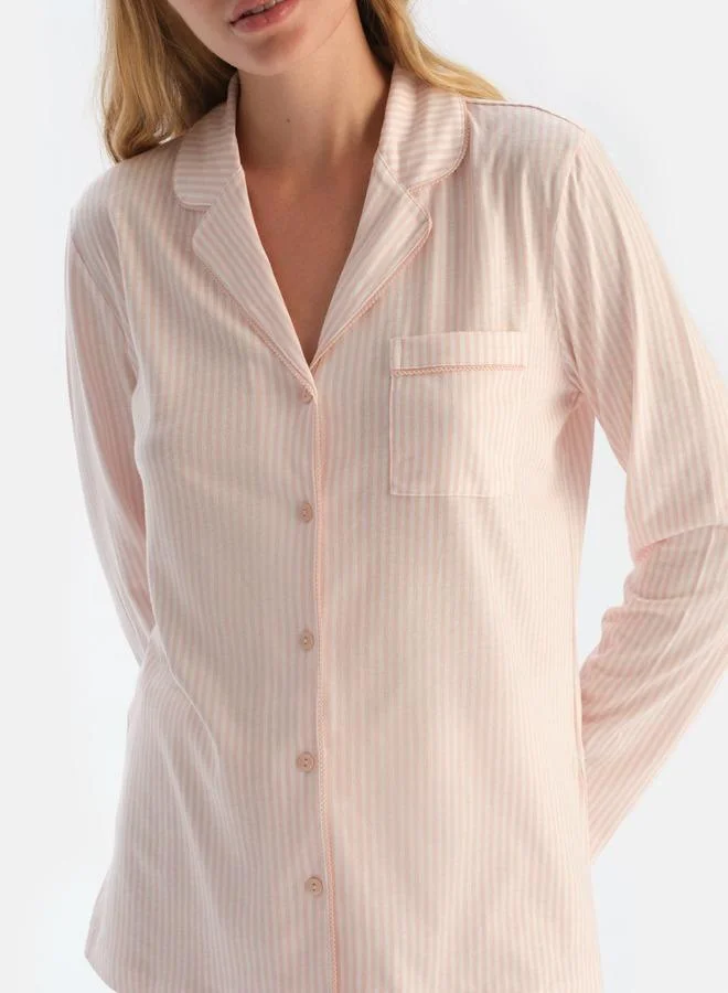 dagi Striped Shirt & Trousers Pajama Set Spread Collar Supreme Mid Rise Sleepwear