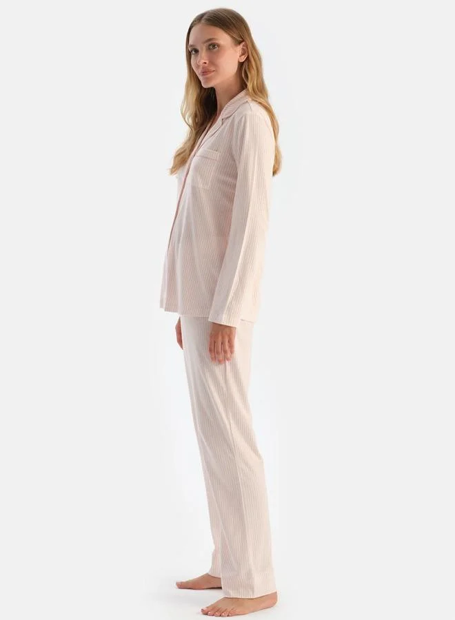 dagi Striped Shirt & Trousers Pajama Set Spread Collar Supreme Mid Rise Sleepwear