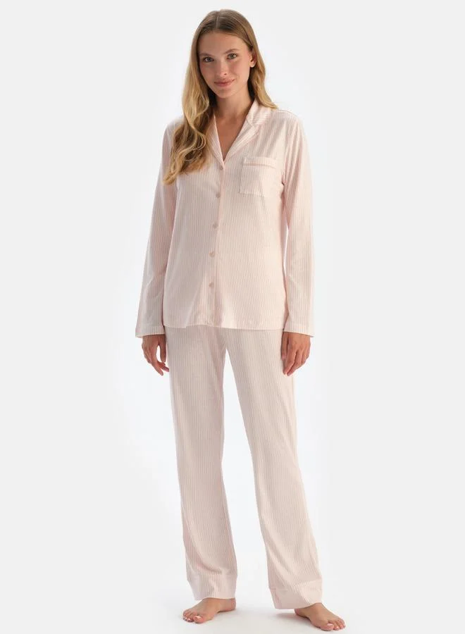 dagi Striped Shirt & Trousers Pajama Set Spread Collar Supreme Mid Rise Sleepwear
