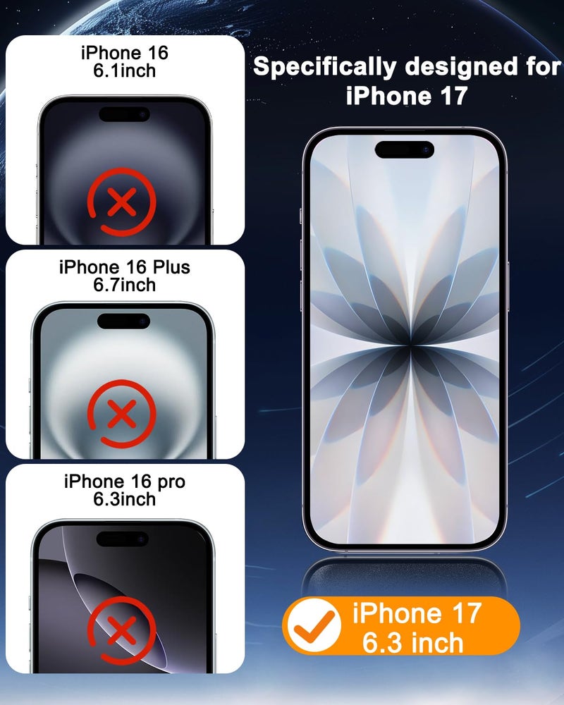 SIBEITU 3 Pack Screen Protector for iPhone 17 with 3 Pack Camera Lens Tempered Glass Protector + Installation Frame, 6.3 Inch HD Clear Glass Film 9H Hardness Scratch Resistent, Case Friendly - Image 2