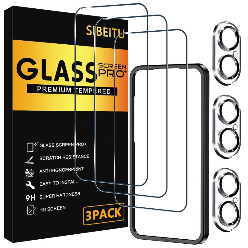 SIBEITU 3 Pack Screen Protector for iPhone 17 with 3 Pack Camera Lens Tempered Glass Protector + Installation Frame, 6.3 Inch HD Clear Glass Film 9H Hardness Scratch Resistent, Case Friendly - Image 1