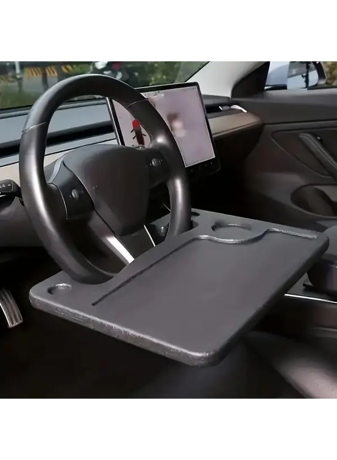 Black 2 In 1 Car Steering Wheel Tray Table For Dining Working Reading - Image 1