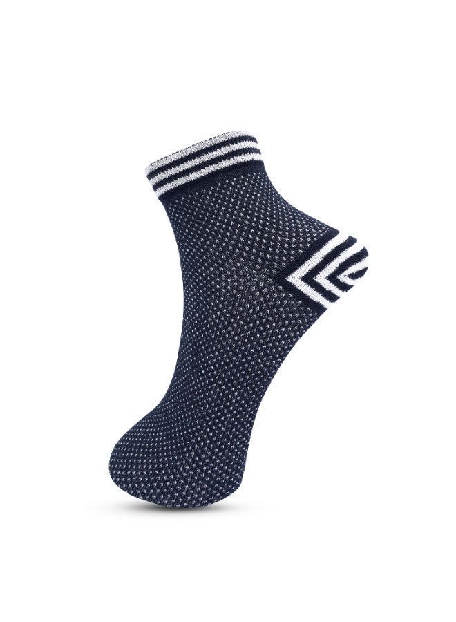 White Leaf Men’s Corporate Ankle Socks – Breathable, Moisture-Wicking, Stay-Put Grip – Premium Cotton – 3 Pairs (Gray, Black, Blue) - Image 3