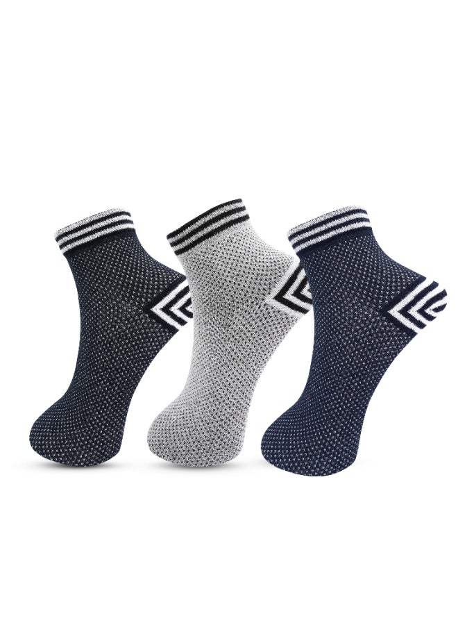 White Leaf Men’s Corporate Ankle Socks – Breathable, Moisture-Wicking, Stay-Put Grip – Premium Cotton – 3 Pairs (Gray, Black, Blue) - Image 1