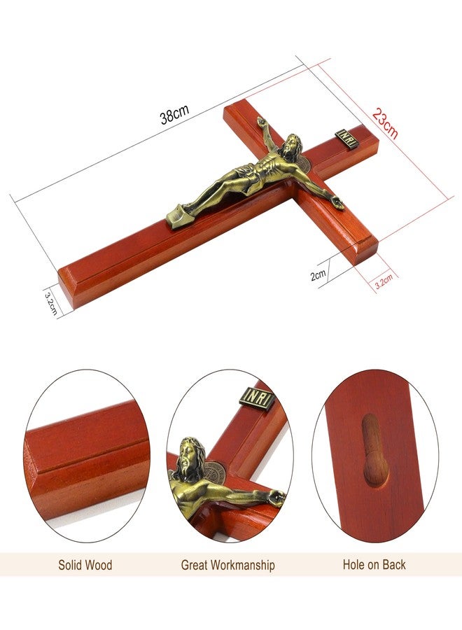 KOMI 15 Inch Large Crucifix Wall Cross for Home Decor Handmade Wooden Cross Jesus Crucifix Wall Hanging Decor Catholic Religious Gifts for Men Women - Image 3
