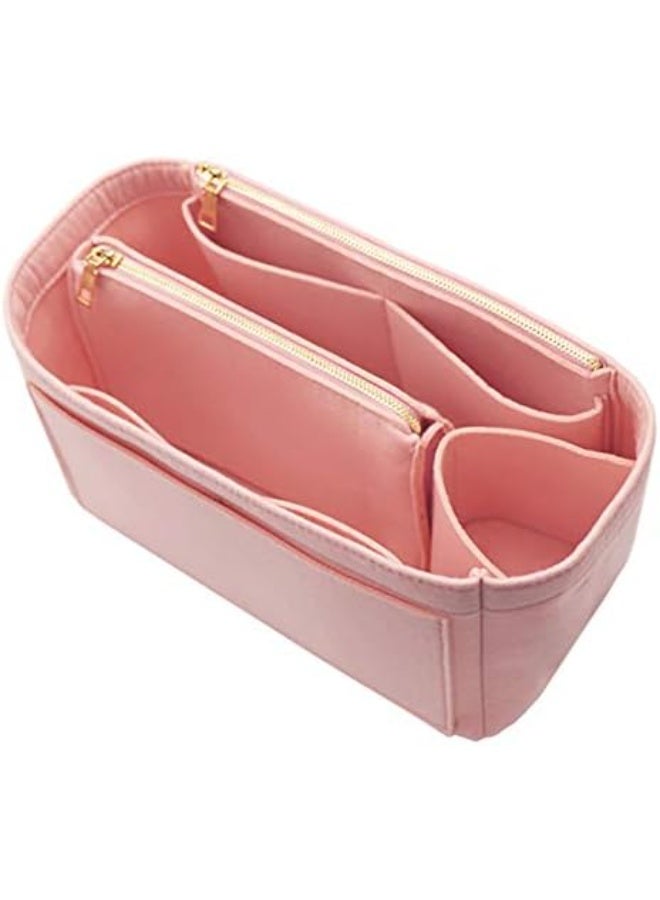 LEXSION Felt Purse Insert Handbag Organizer Bag in Bag Organizer with Zipper Wallet Bag Bottle Holder 8023 Pink L - Image 1