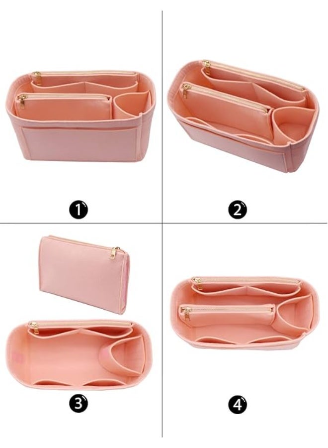 LEXSION Felt Purse Insert Handbag Organizer Bag in Bag Organizer with Zipper Wallet Bag Bottle Holder 8023 Pink L - Image 2