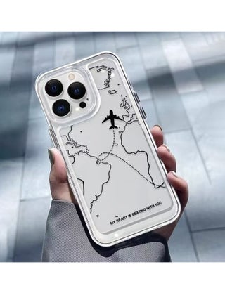 Transparent Space Shell – Airplane Map 322 Design for iPhone 16 Pro