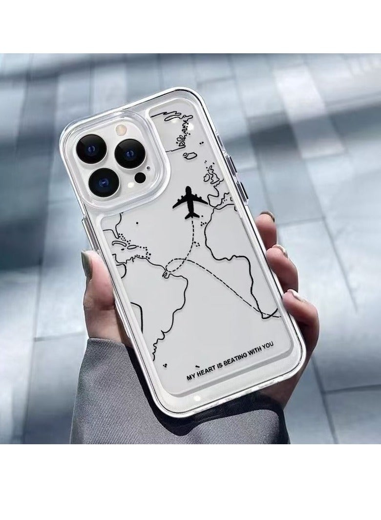 Transparent Space Shell – Airplane Map 322 Design for iPhone 16 Pro, Stylish and Protective Case - Image 1